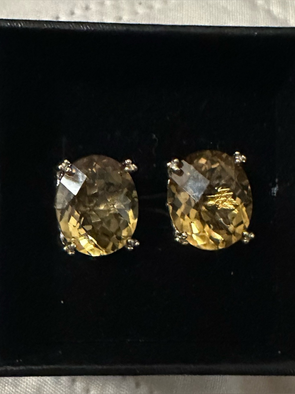 Gorgeous Oval Citrine checkerboard cut Stud Earrings
